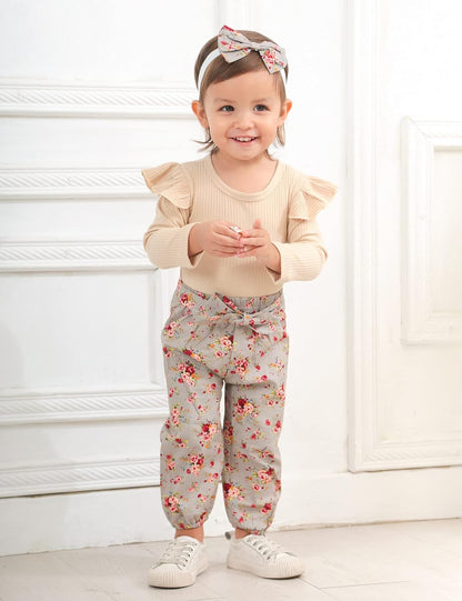 Baby Girls Clothes Cute Baby Clothes Girls Romper + Pant 3Pcs Winter Outfit Newborn Light Brown-Bella’s Baby Boutique
