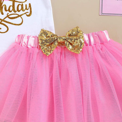 Baby Girl Birthday Cake Smash Outfit Toddler Girl My 1St Birthday Romper Tutu Skirt with Headband Clothes Set-Bella’s Baby Boutique