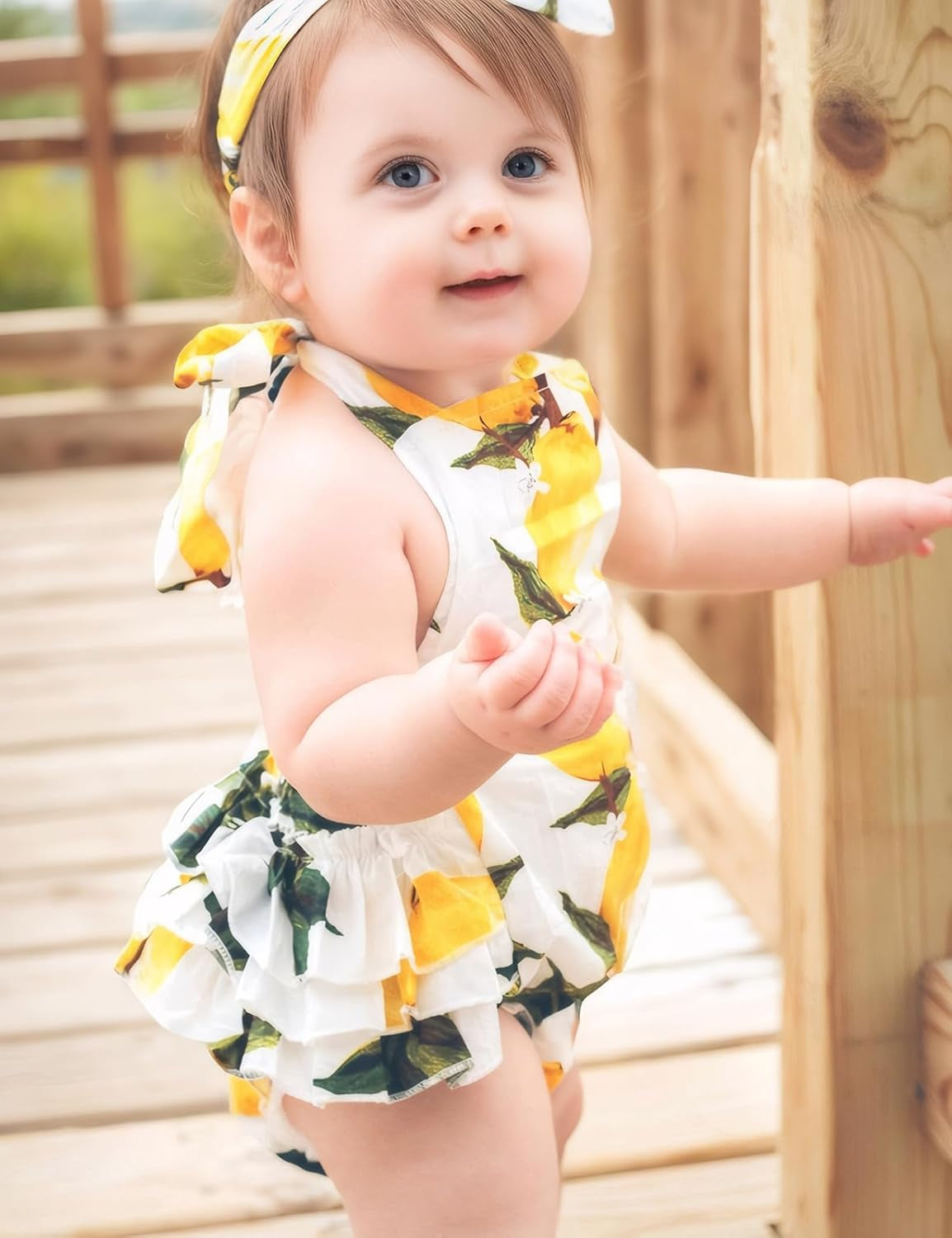 Baby Girl'S Floral Print Ruffles Romper Summer Clothes with Headband-Bella’s Baby Boutique