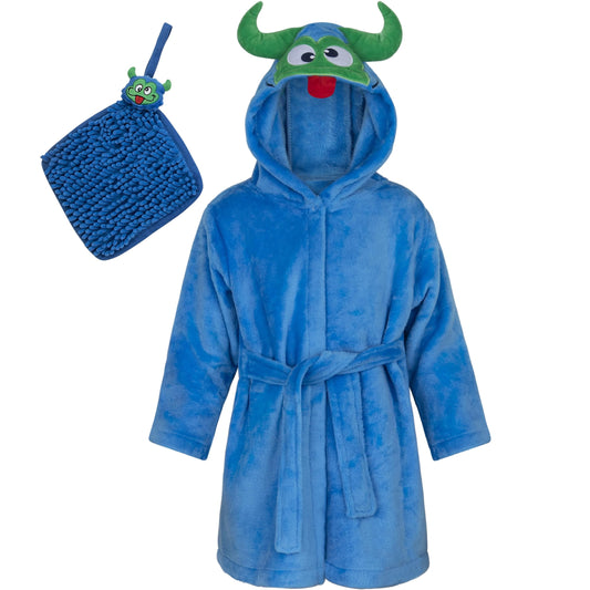 Baby Boy Robe - Soft Plush Bath Towel Robe Spa Set - Baby Bathrobe Towel & Baby Washcloth for Boys - Baby Robe Set 12 - 24 Months (Monster)-Bella’s Baby Boutique