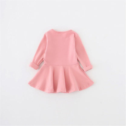Toddler Baby Girls Long Sleeve Cotton Dress Solid Ruffle Tops-Bella’s Baby Boutique