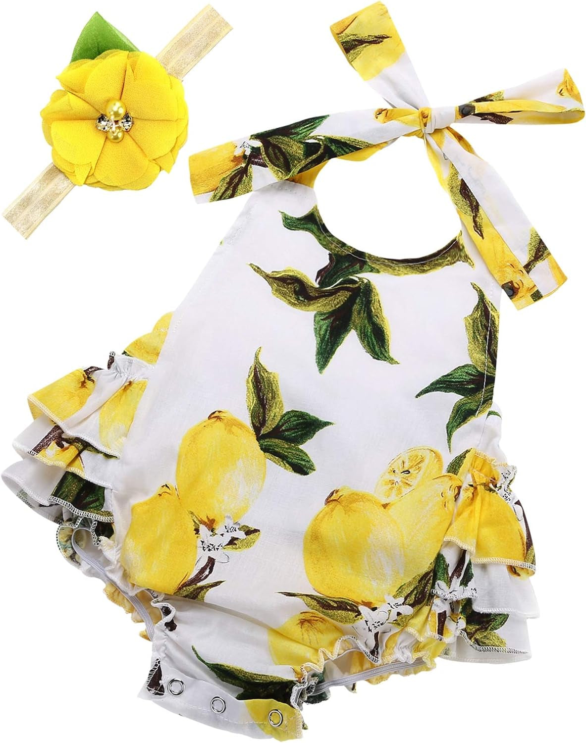 Baby Girl'S Floral Print Ruffles Romper Summer Clothes with Headband-Bella’s Baby Boutique