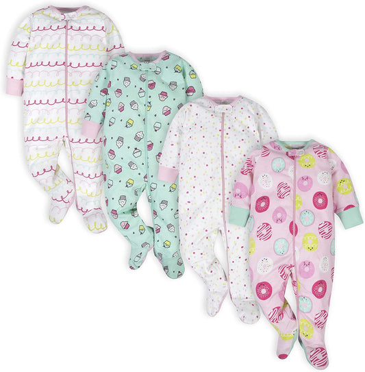 Baby-Girls 4-Pack Sleep 'N Play Footies Multi Pack-Bella’s Baby Boutique