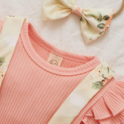 Newborn Infant Baby Girl Ruffle Long Sleeve Ribbed T-Shirt Top Floral Suspender Shorts Headband Winter Clothes-Bella’s Baby Boutique