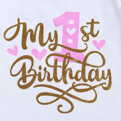 Baby Girl Birthday Cake Smash Outfit Toddler Girl My 1St Birthday Romper Tutu Skirt with Headband Clothes Set-Bella’s Baby Boutique