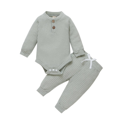 Infant Newborn Baby Girl Boy Spring Autumn Ribbed/Plaid Solid Clothes Sets Long Sleeve Bodysuits + Elastic Pants 2Pcs Outfits-Bella’s Baby Boutique
