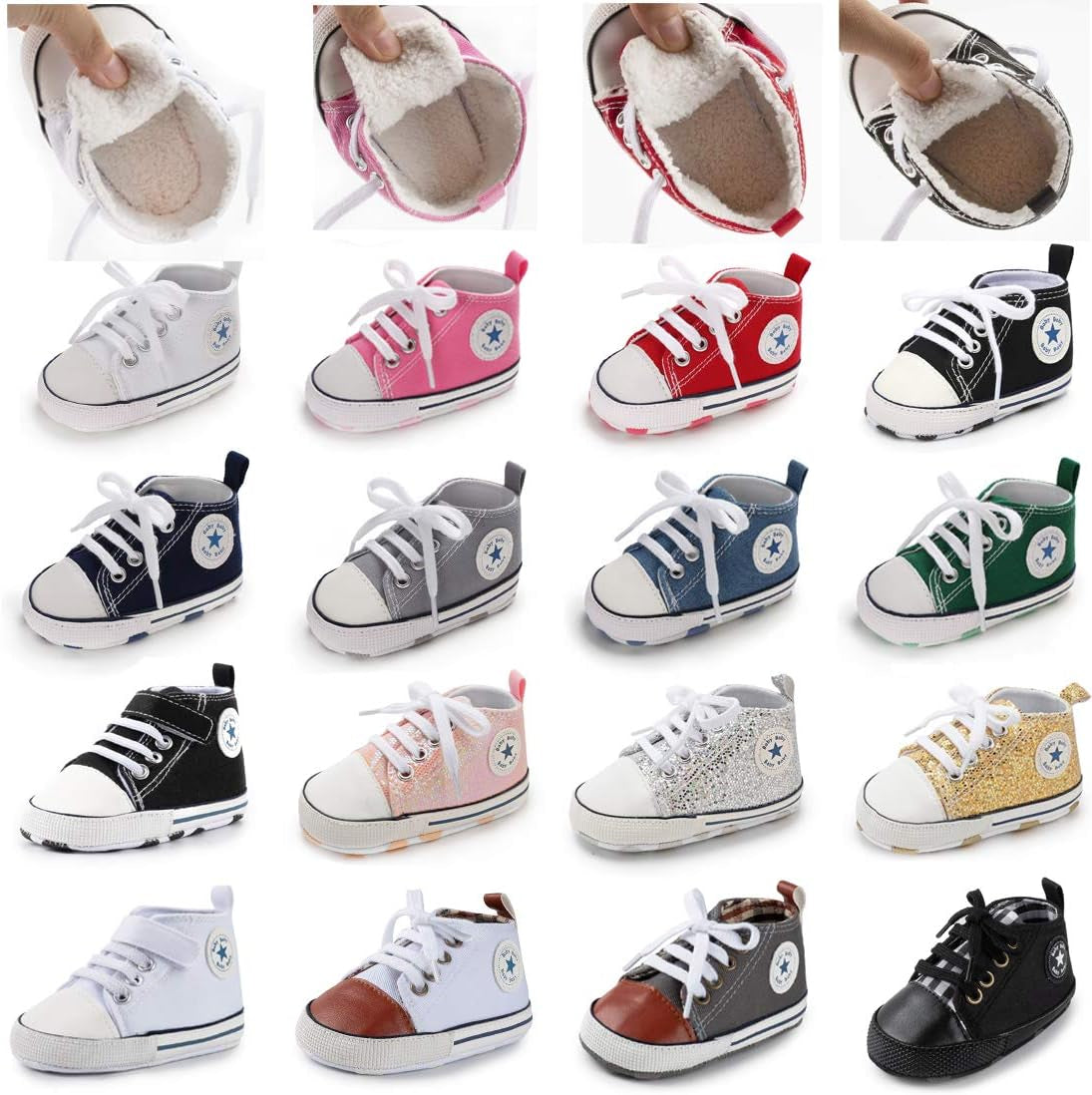 Unisex Baby Boys Girls High Top Sneaker Soft Anti-Slip Sole Newborn Infant First Walkers Canvas Denim Shoes-Bella’s Baby Boutique