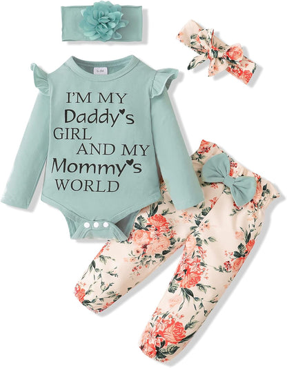Newborn Infant Baby Girl Clothes Ruffle Romper Toddler Girl Floral Cotton Pant Sets Girls' Clothing Outfit-Bella’s Baby Boutique