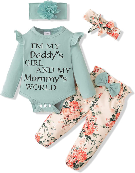 Newborn Infant Baby Girl Clothes Ruffle Romper Toddler Girl Floral Cotton Pant Sets Girls' Clothing Outfit-Bella’s Baby Boutique